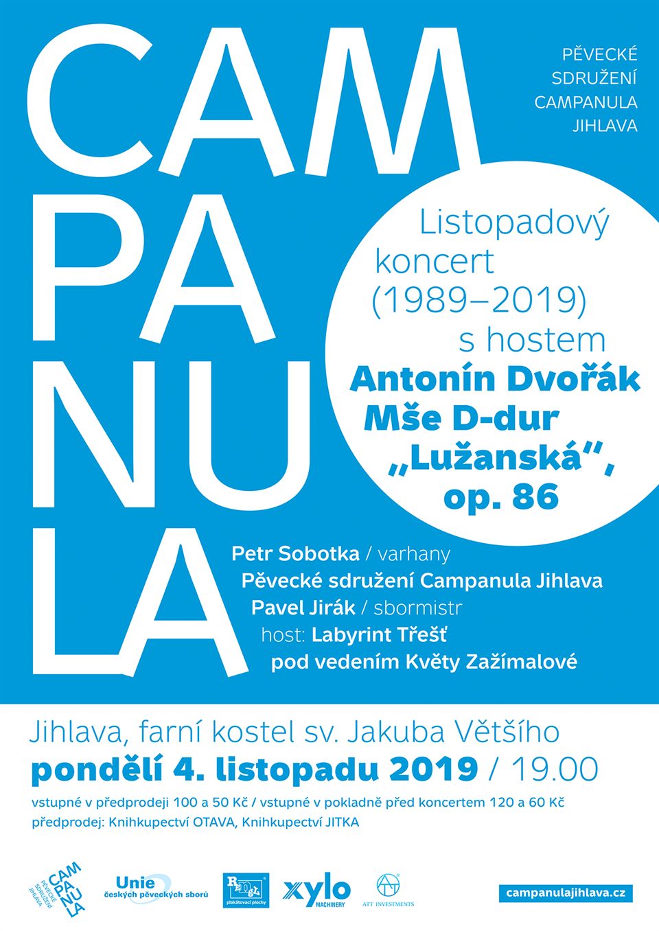 Plakát Listopadového koncertu (1989–2019) pěveckého sdružení Campanula Jihlava