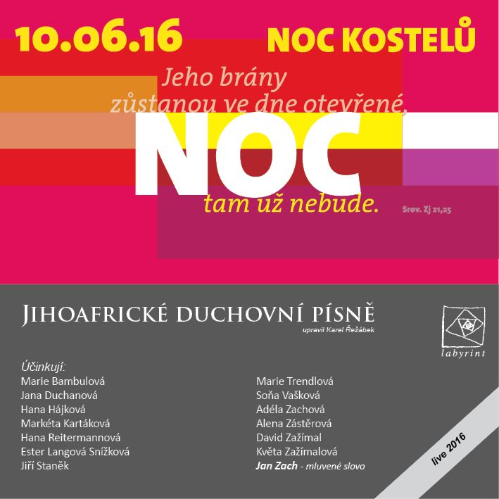 Obal záznamu z Noci kostelů 2016 – Jihoafrické duchovní písně