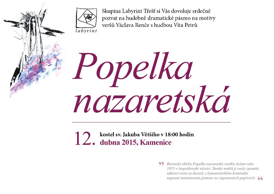 Plakát hudebně dramatického pásma Popelka nazaretská v Kamenici